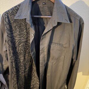 Manuheali'i Graphic Charcoal Button Down Shirt Mens XXL
